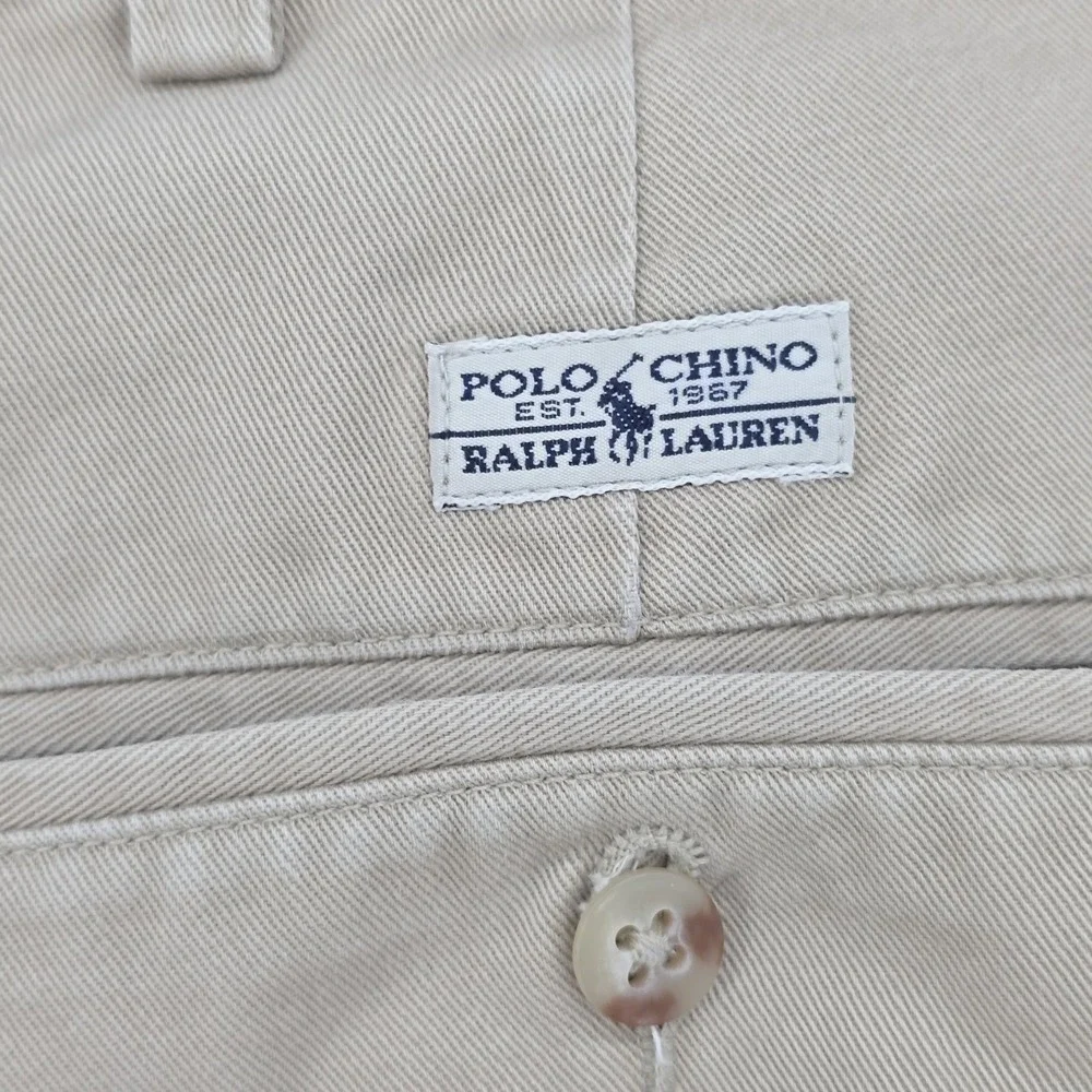 Vintage Polo Ralph Lauren Hammond Pant Mens 36x34 Pleated Chino Khaki Beige Cuff